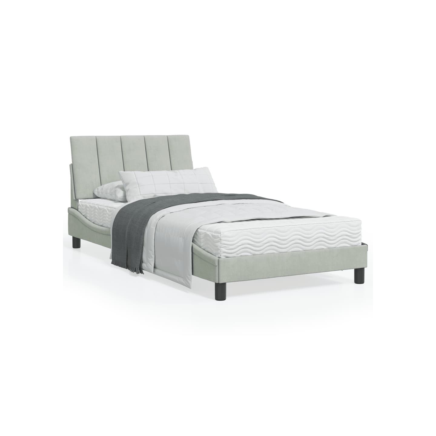 Lit avec matelas Hanko gris clair 100x200 cm velours