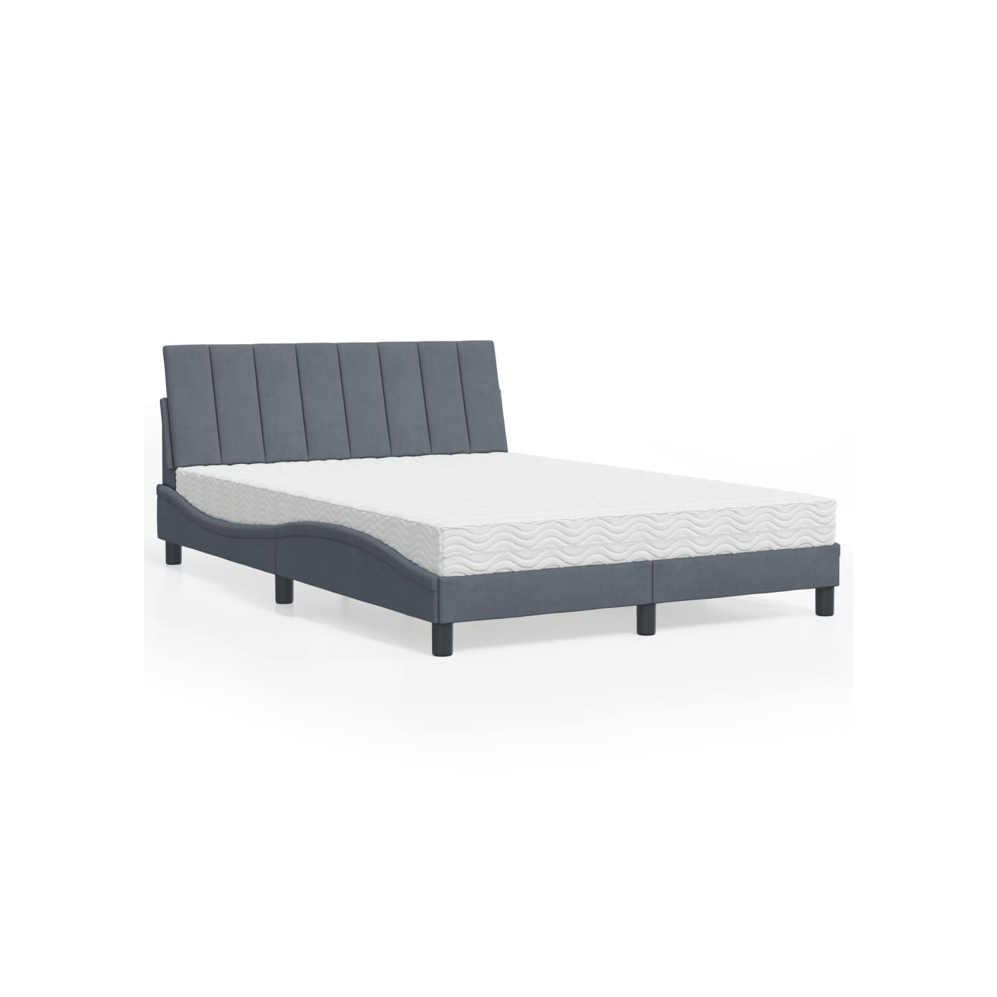 Lit avec matelas Hanko gris foncé 140x190 cm velours