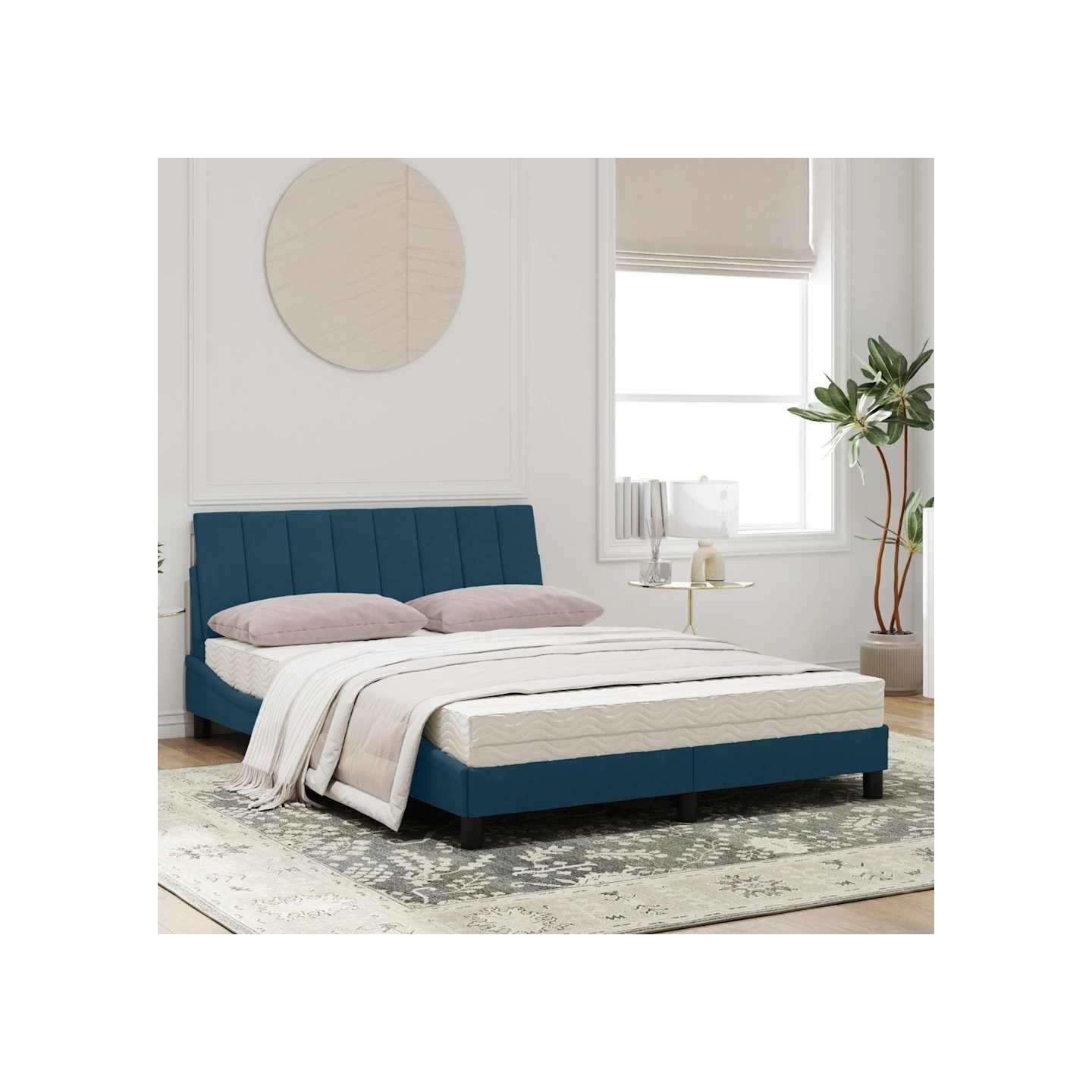 Lit avec matelas Hanko bleu 120x200 cm velours