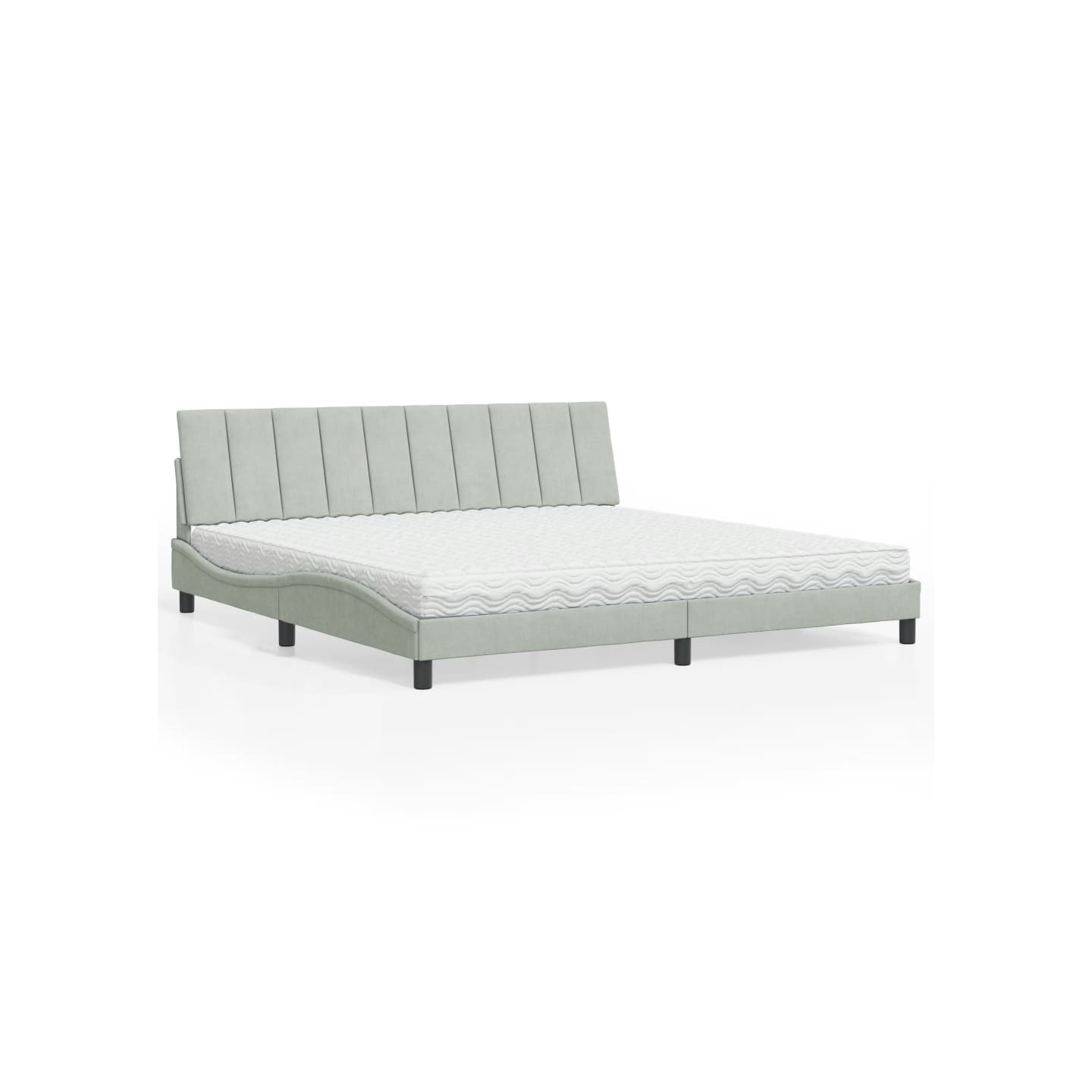 Lit avec matelas Hanko gris clair 200x200 cm velours