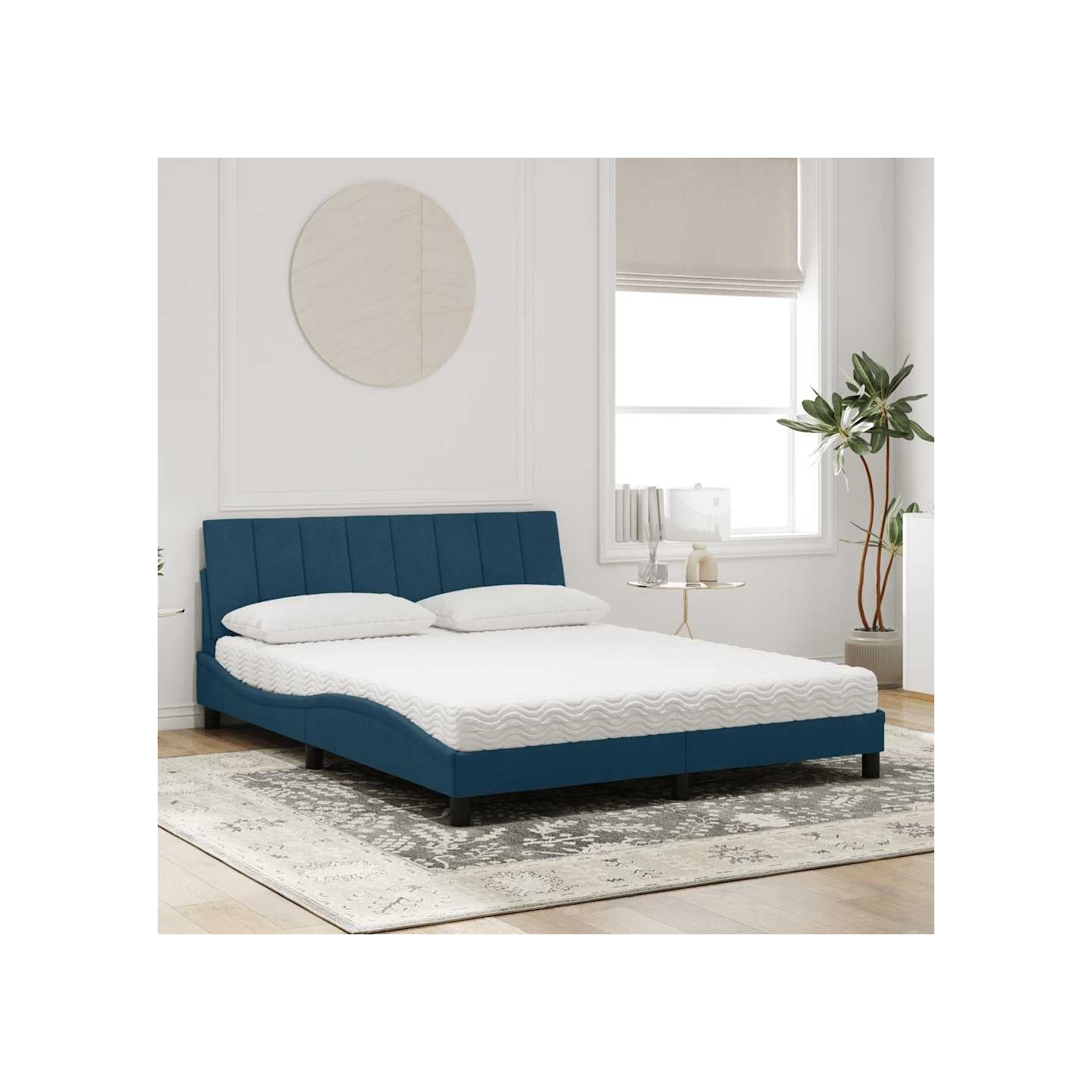 Lit avec matelas Hanko bleu 160x200 cm velours