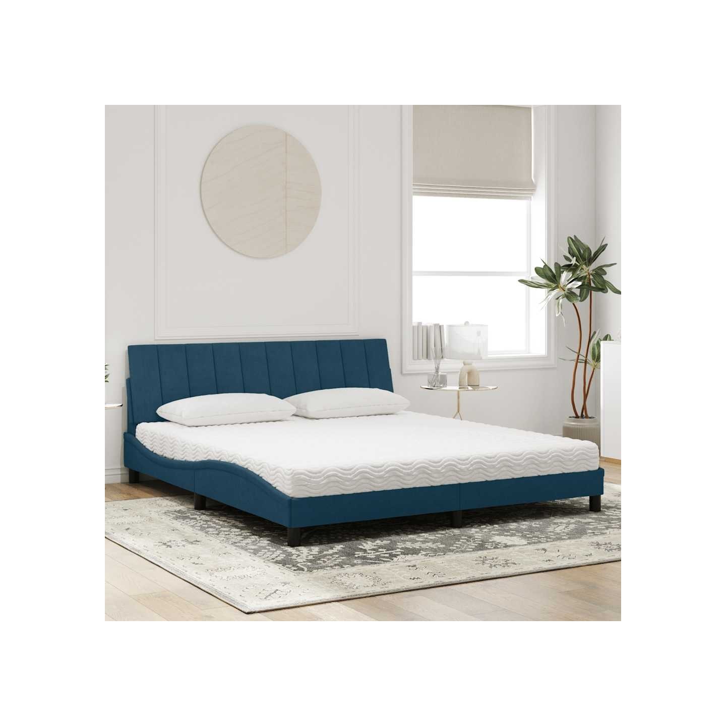 Lit avec matelas Hanko bleu 180x200 cm velours