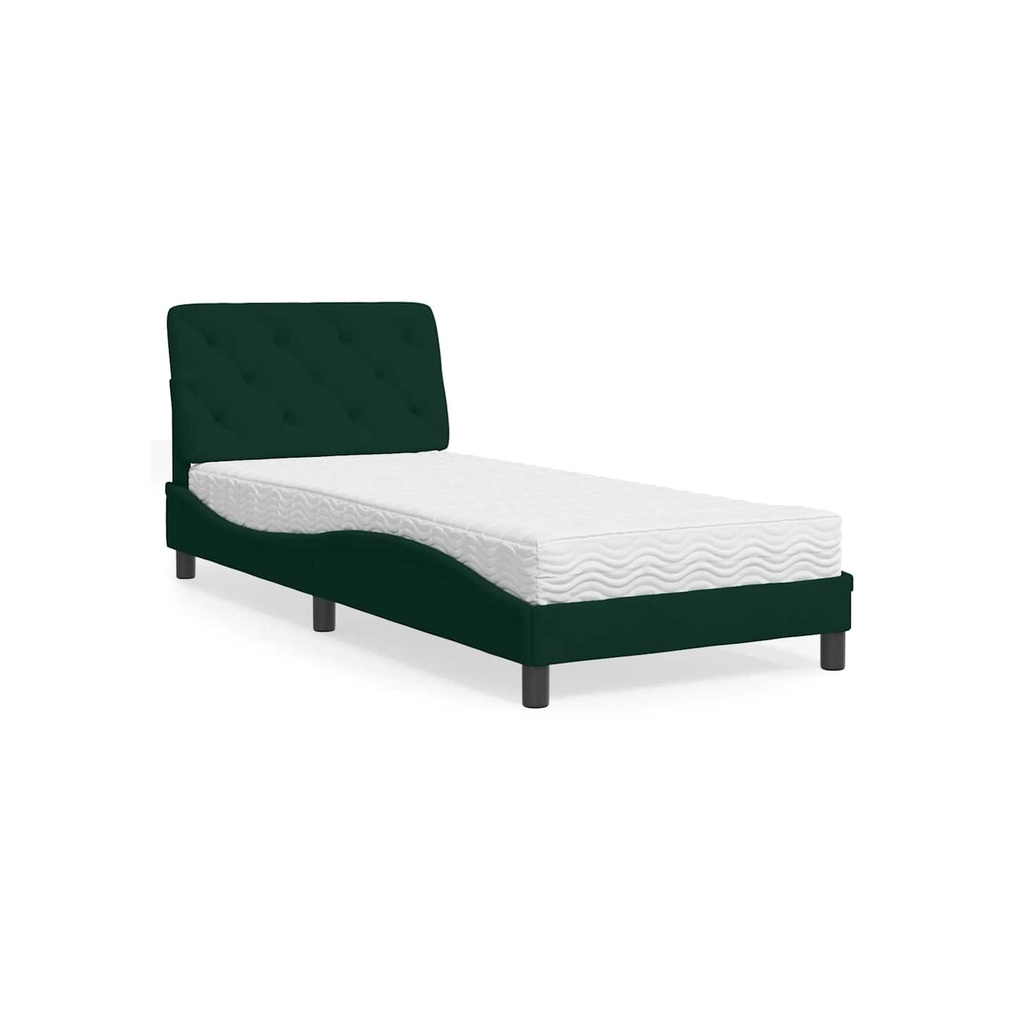 Lit avec matelas vert foncé 90x190 cm velours