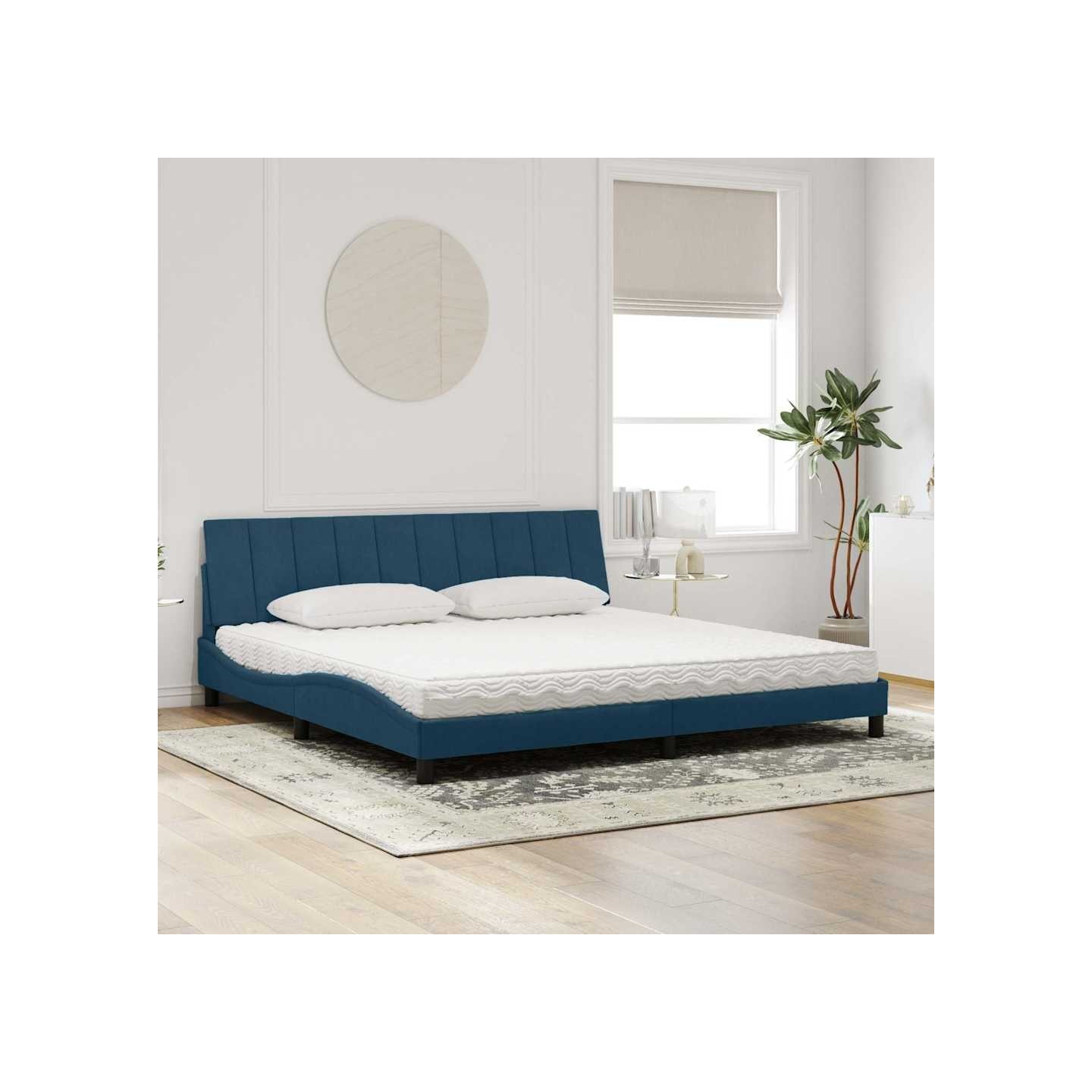 Lit avec matelas Hanko bleu 200x200 cm velours
