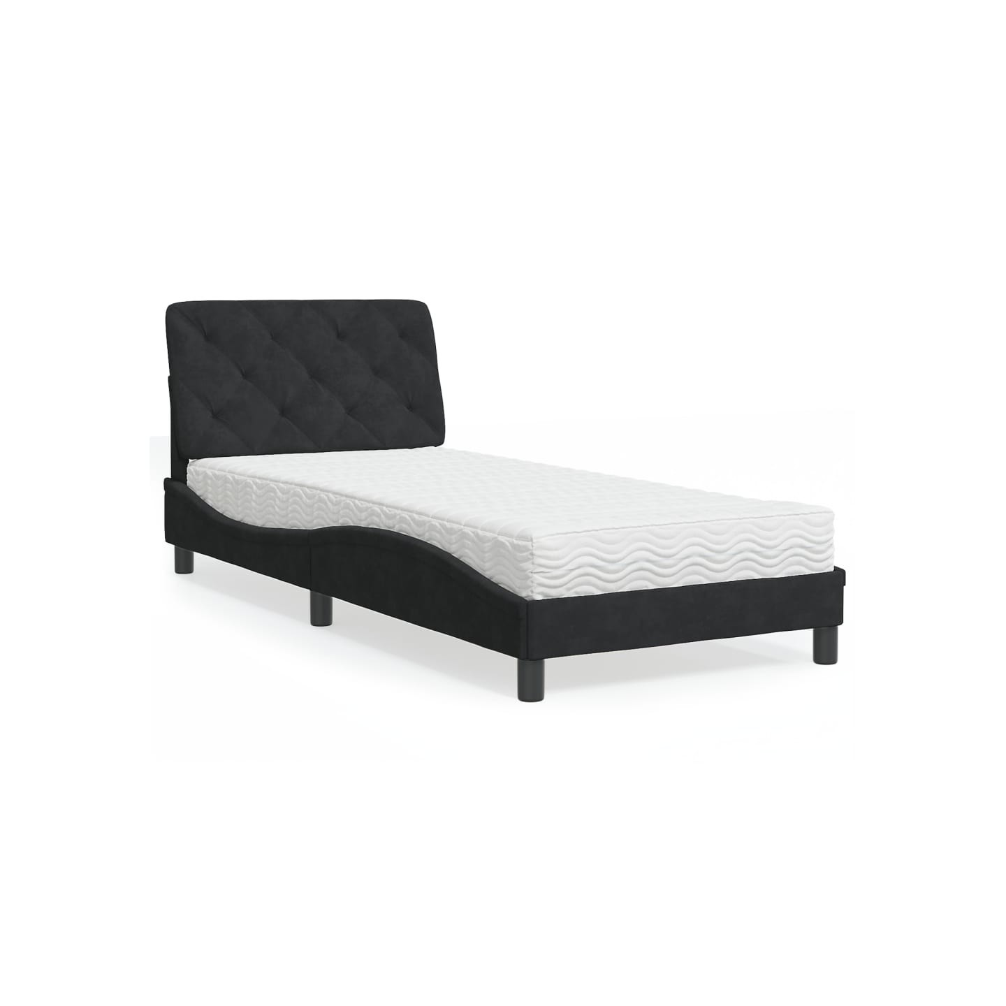 Lit avec matelas noir 90x200 cm velours