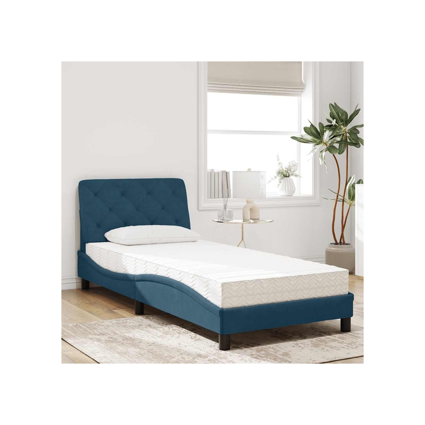 Lit avec matelas bleu 90x190 cm velours