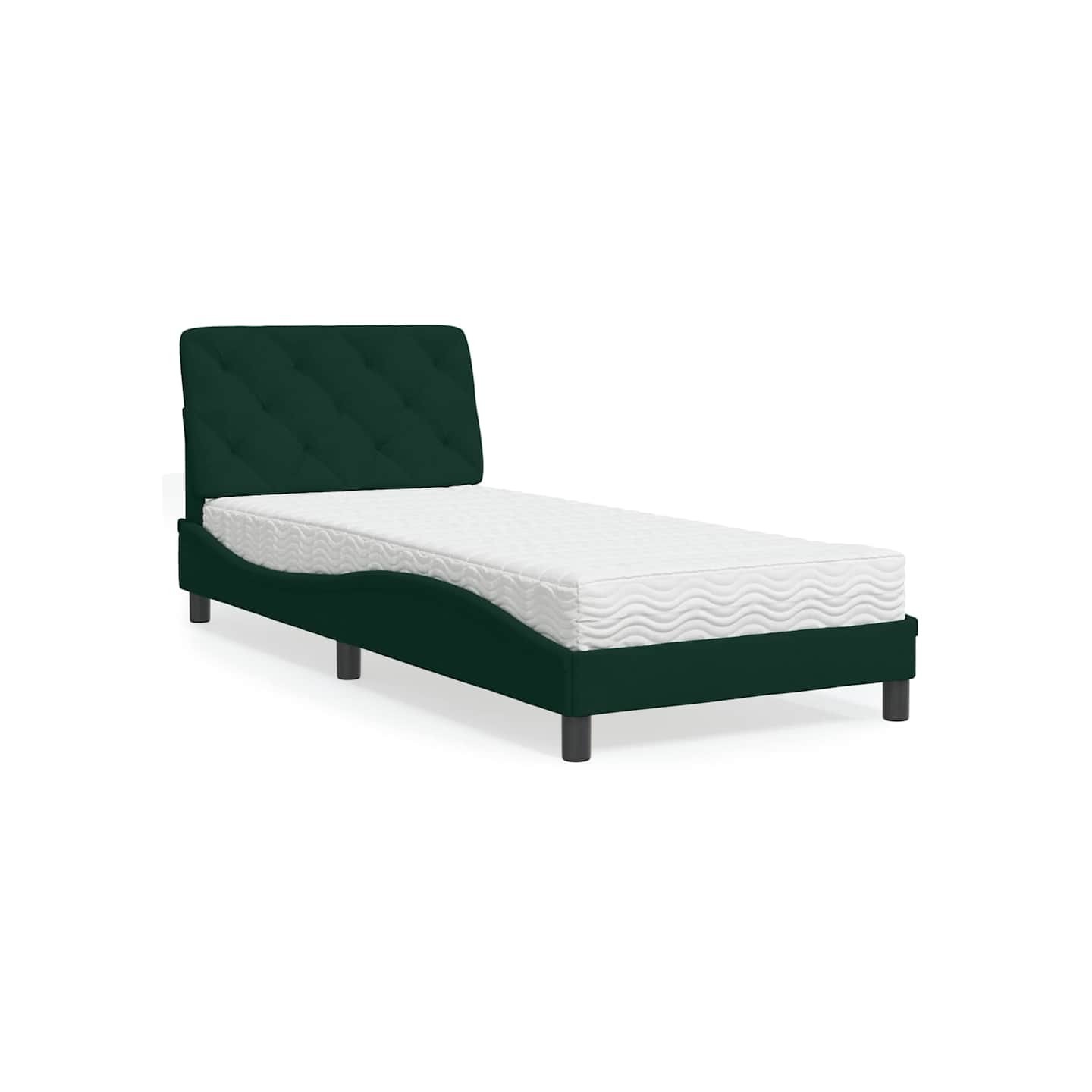 Lit avec matelas vert foncé 90x200 cm velours
