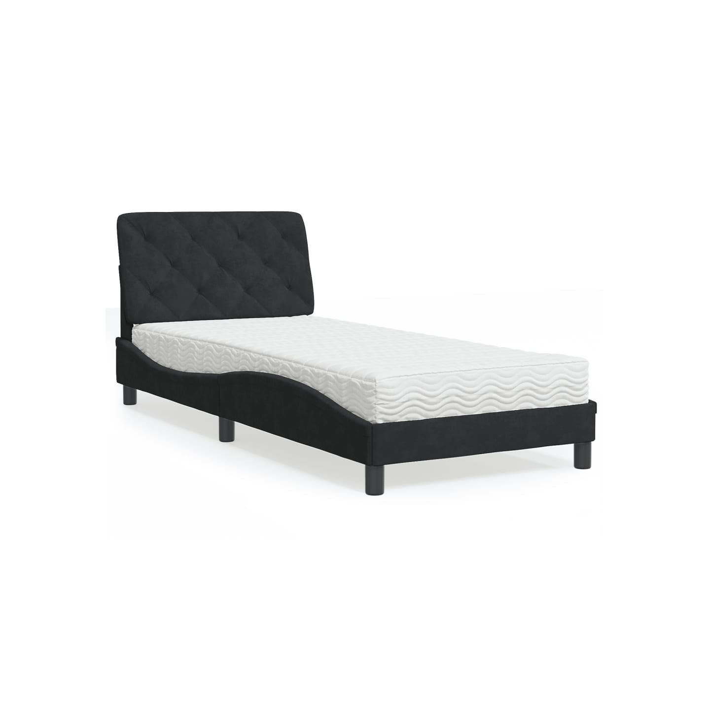Lit avec matelas noir 90x190 cm velours
