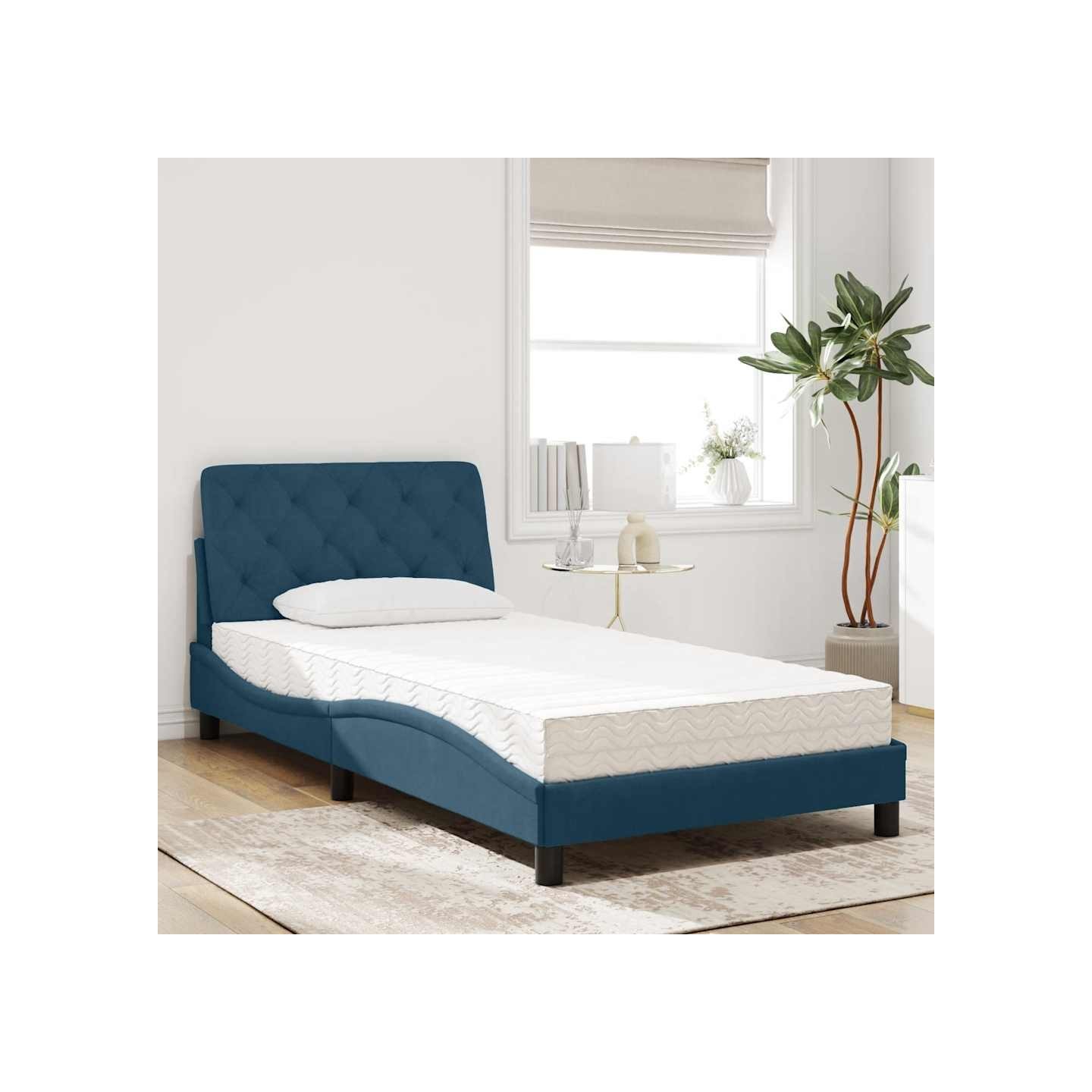 Lit avec matelas bleu 100x200 cm velours