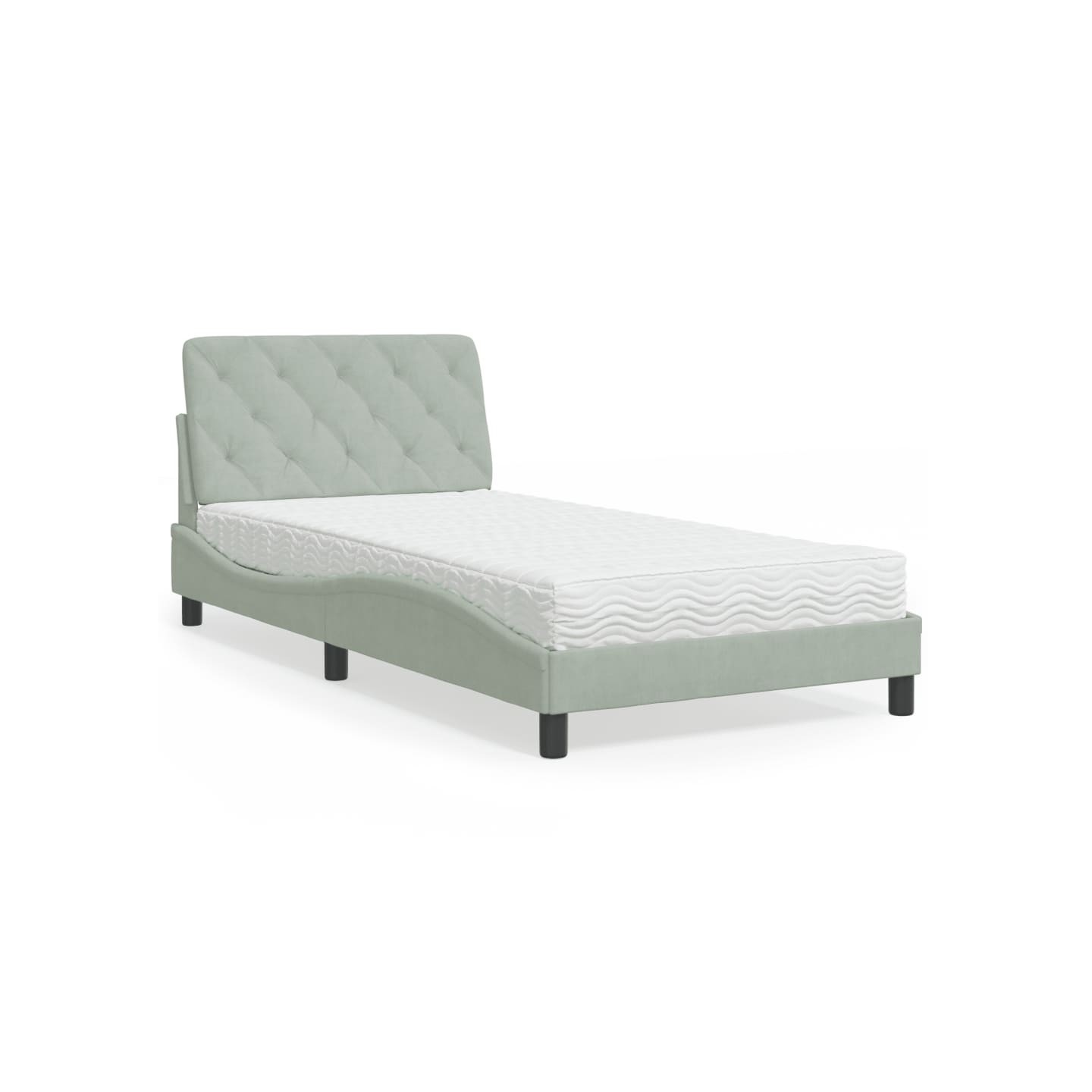 Lit avec matelas gris clair 100x200 cm velours