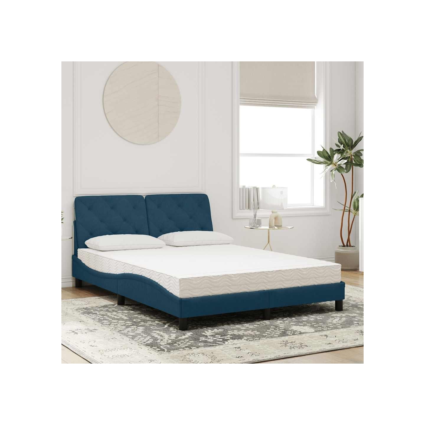 Lit avec matelas bleu 140x200 cm velours