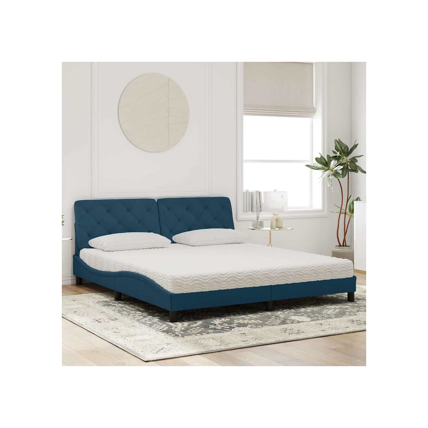 Lit avec matelas bleu 180x200 cm velours
