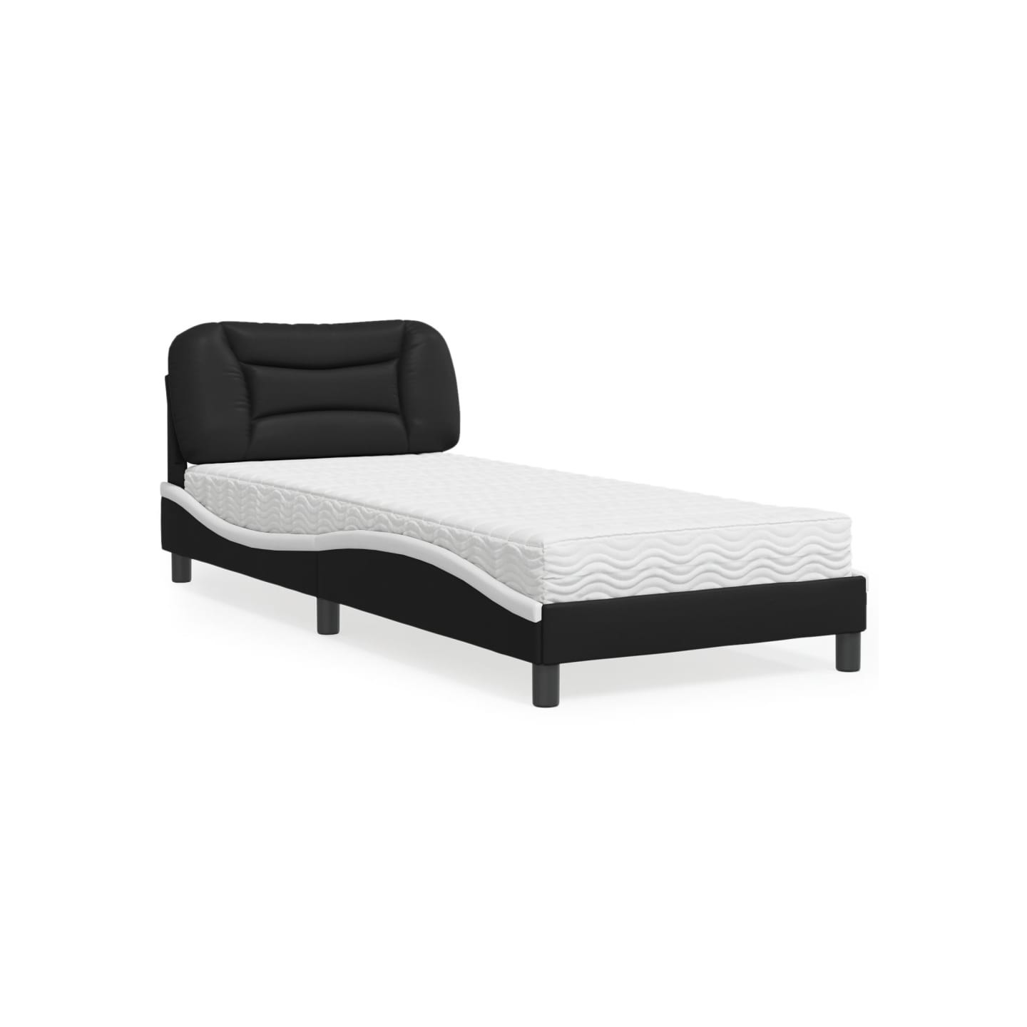 Lit avec matelas Hvar noir et blanc 80x200 cm similicuir