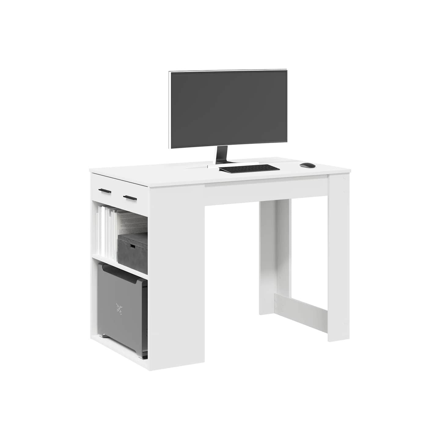 Bureau avec tiroir et étagère blanc bois d'ingénierie