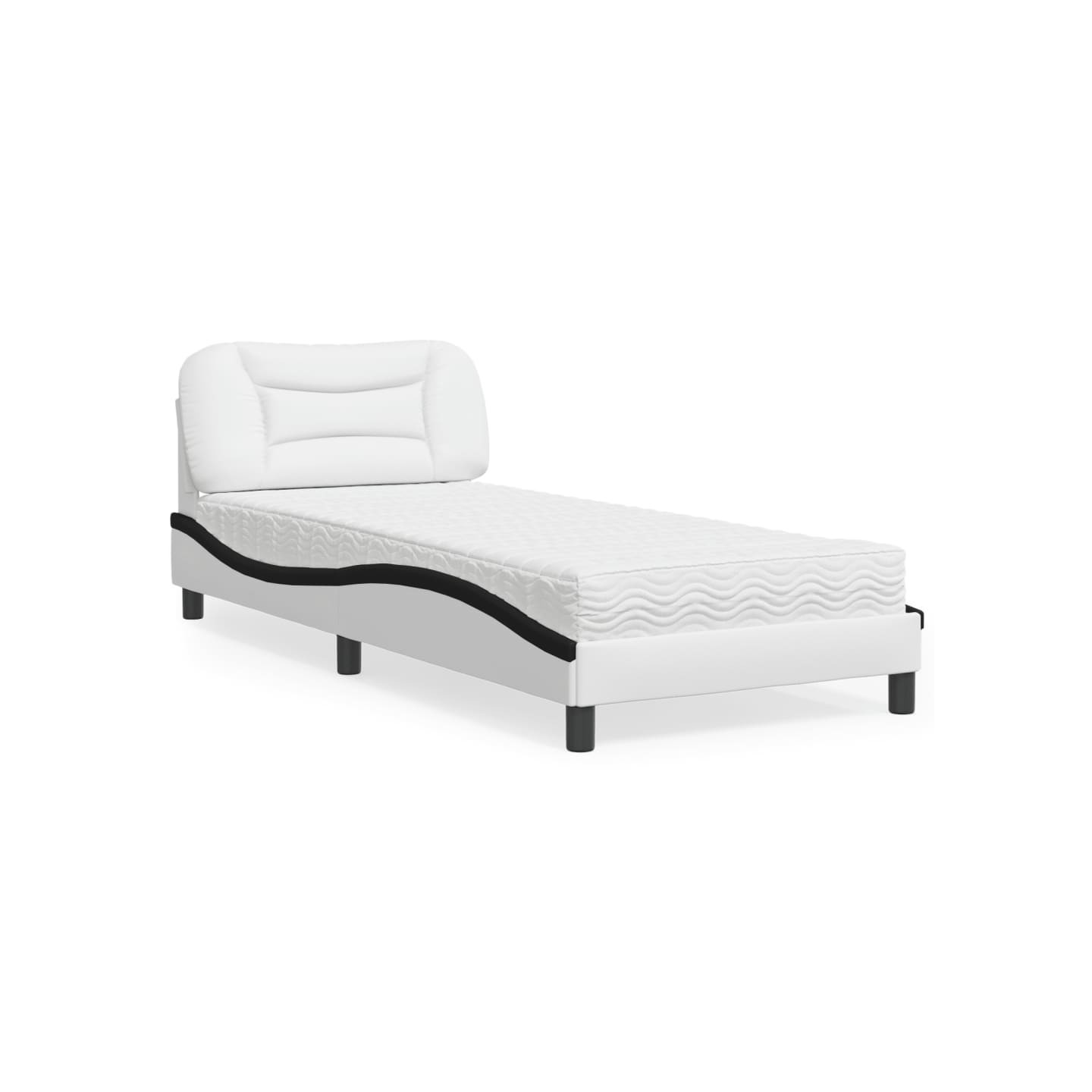 Lit avec matelas Hvar blanc et noir 90x190 cm similicuir