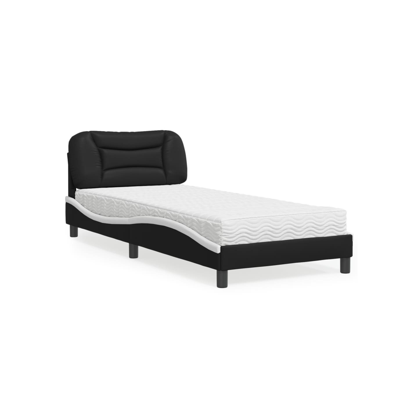 Lit avec matelas Hvar noir et blanc 90x200 cm similicuir