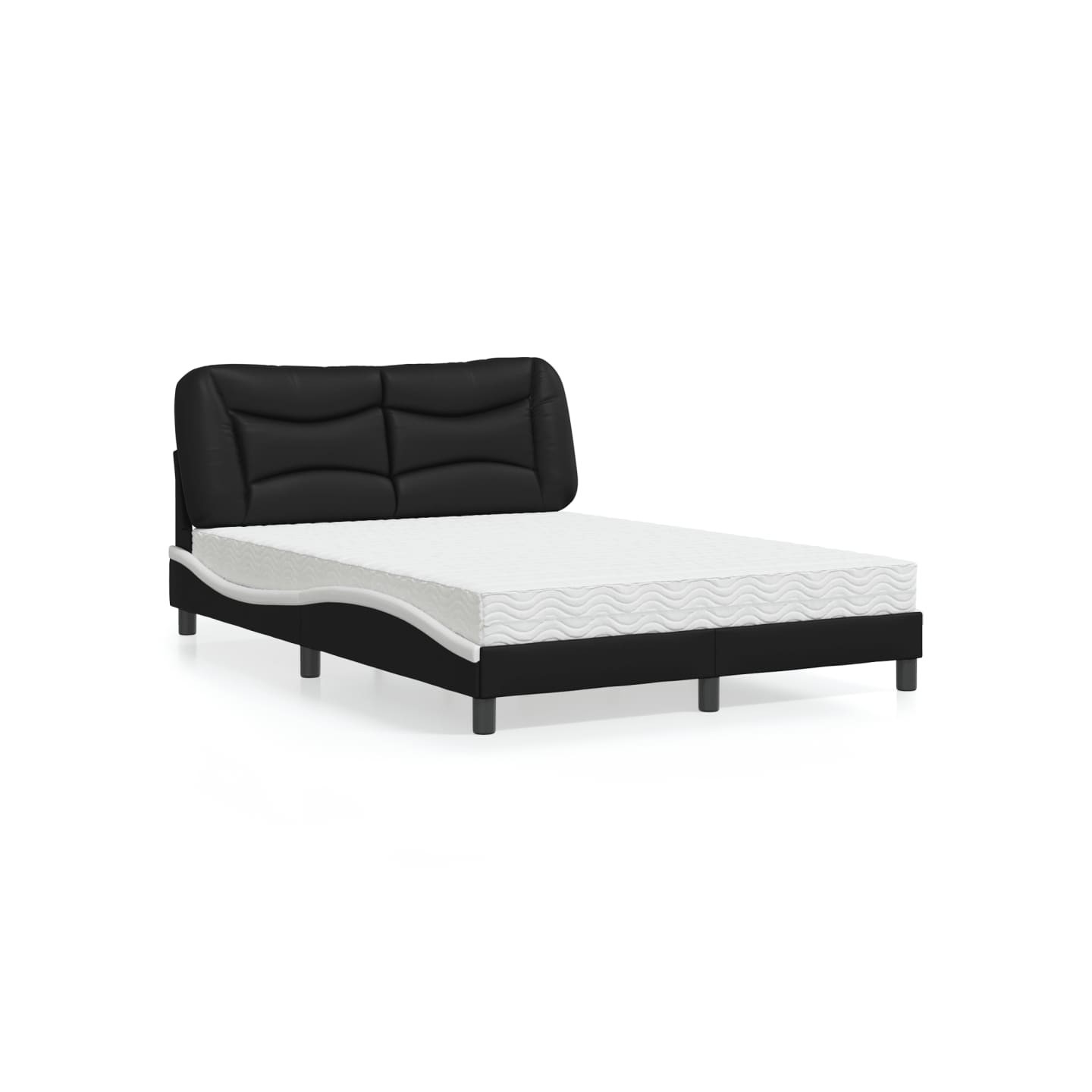 Lit avec matelas Hvar noir et blanc 140x190 cm similicuir