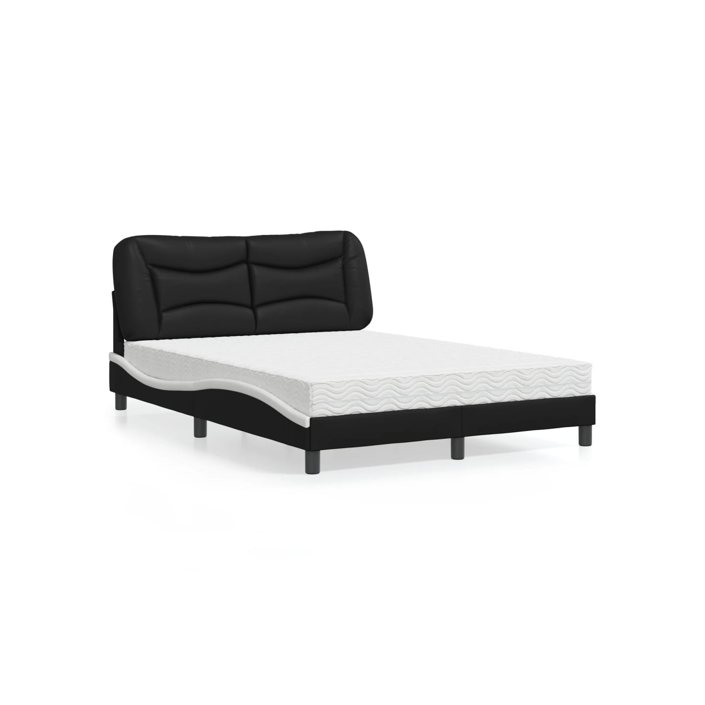 Lit avec matelas Hvar noir et blanc 140x200 cm similicuir