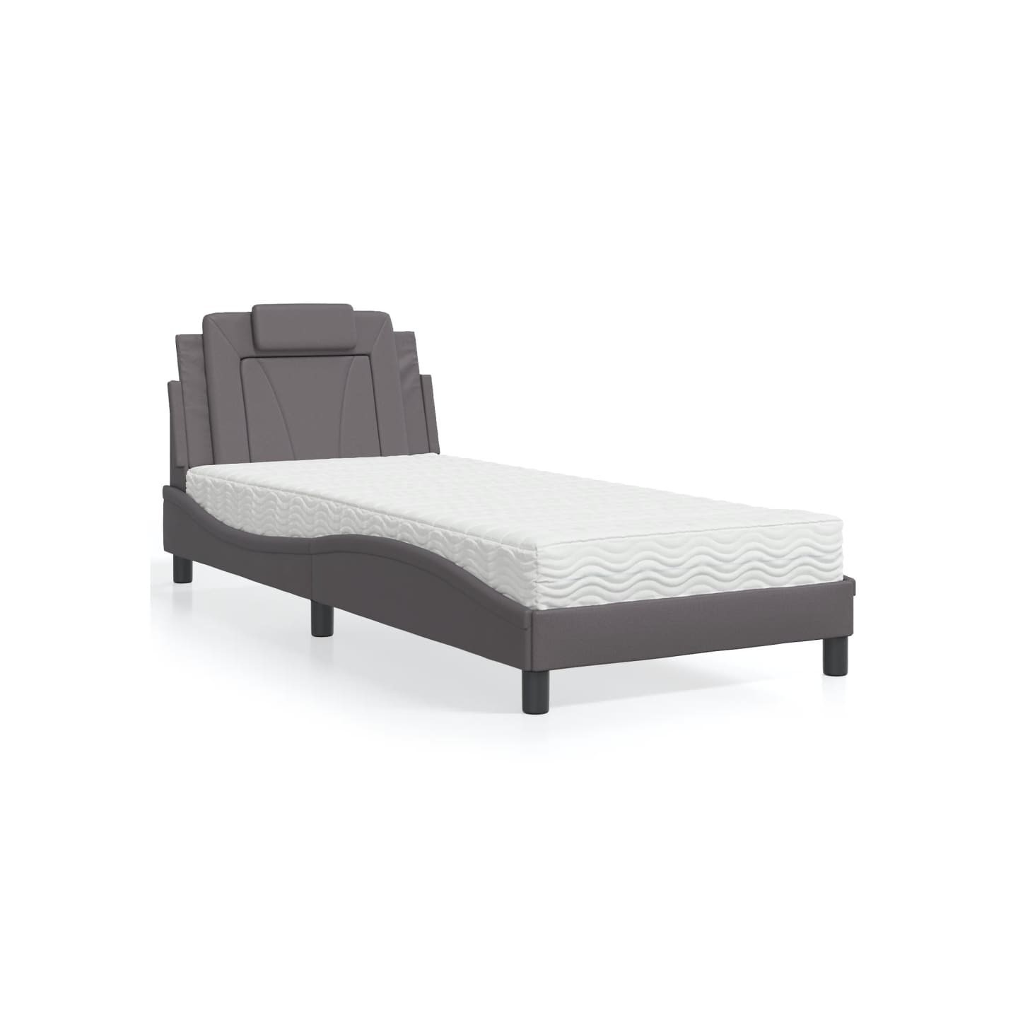 Lit Viana avec matelas gris 90x200 cm similicuir