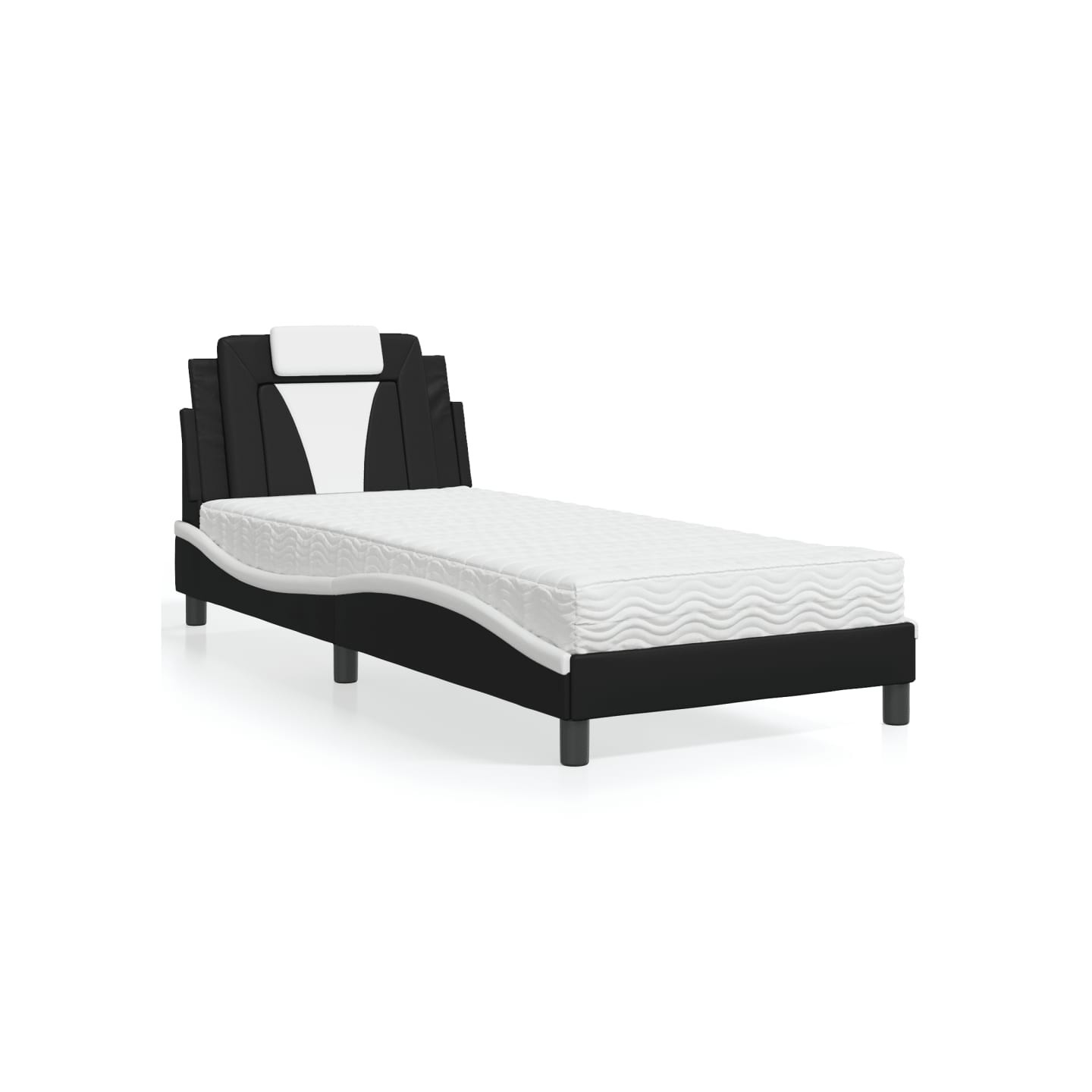 Lit Viana avec matelas noir et blanc 90x190 cm similicuir