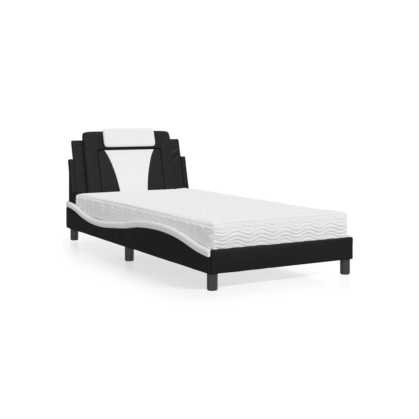 Lit Viana avec matelas noir et blanc 100x200 cm similicuir