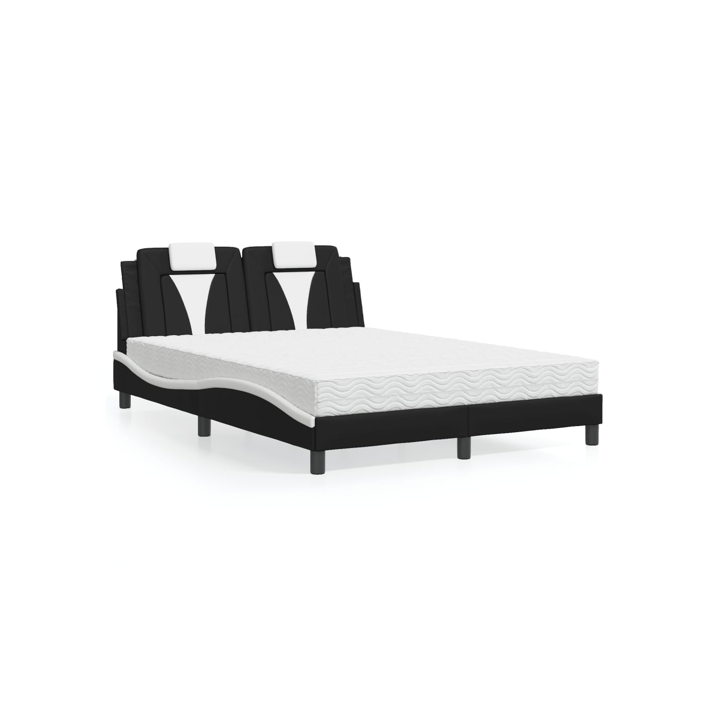 Lit Viana avec matelas noir et blanc 140x190 cm similicuir