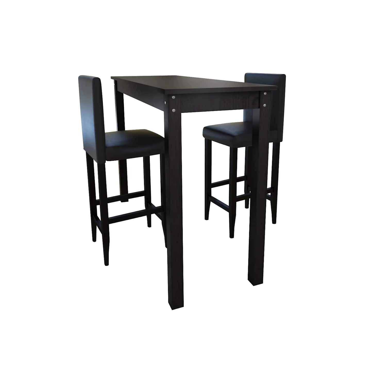 Set de 1 table de bar et 2 tabourets noir
