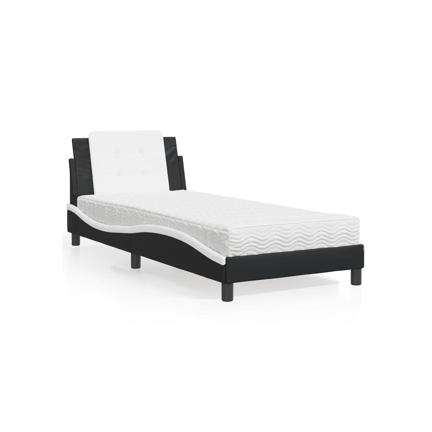 Lit avec matelas Zadar noir et blanc 90x190 cm similicuir
