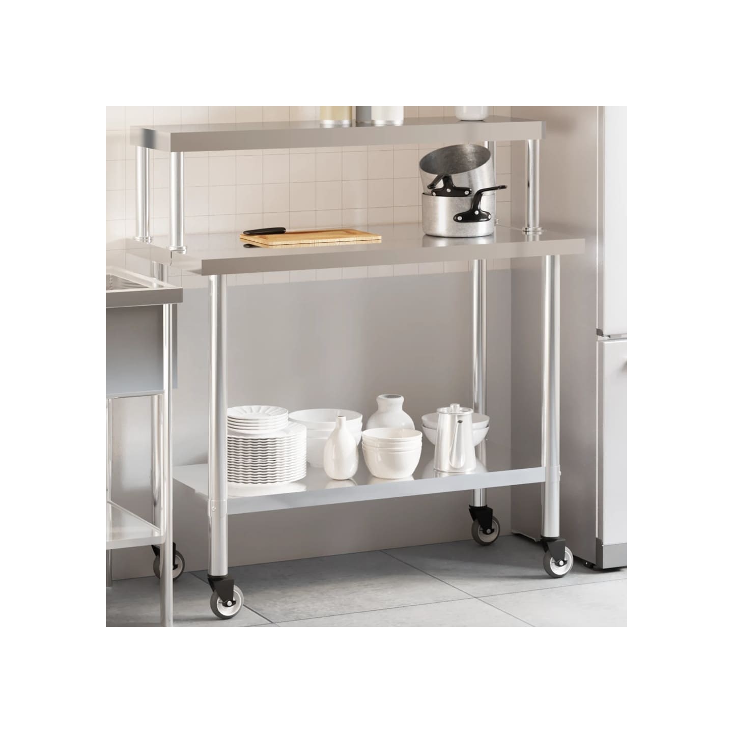 Table de travail de cuisine avec étagère 110x55x120 cm inox