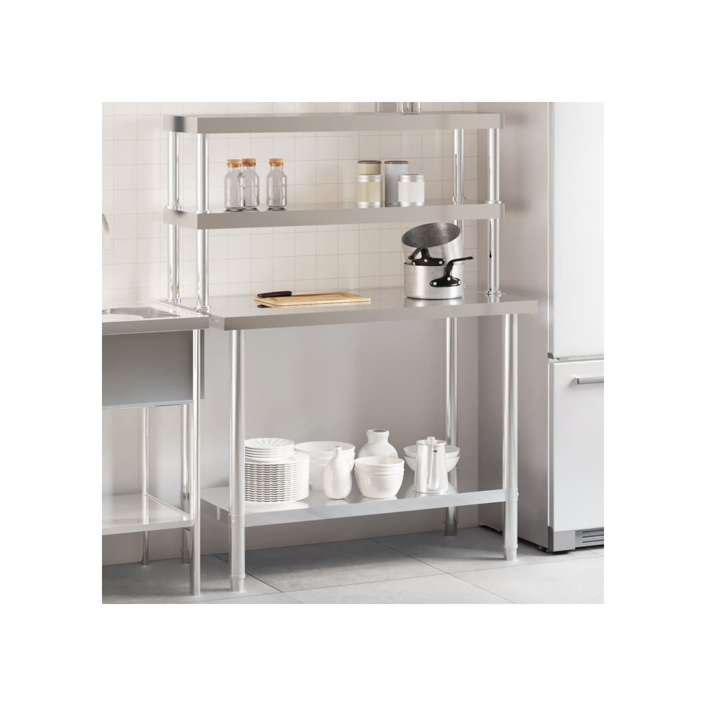Table de travail de cuisine avec étagère 110x55x150 cm inox