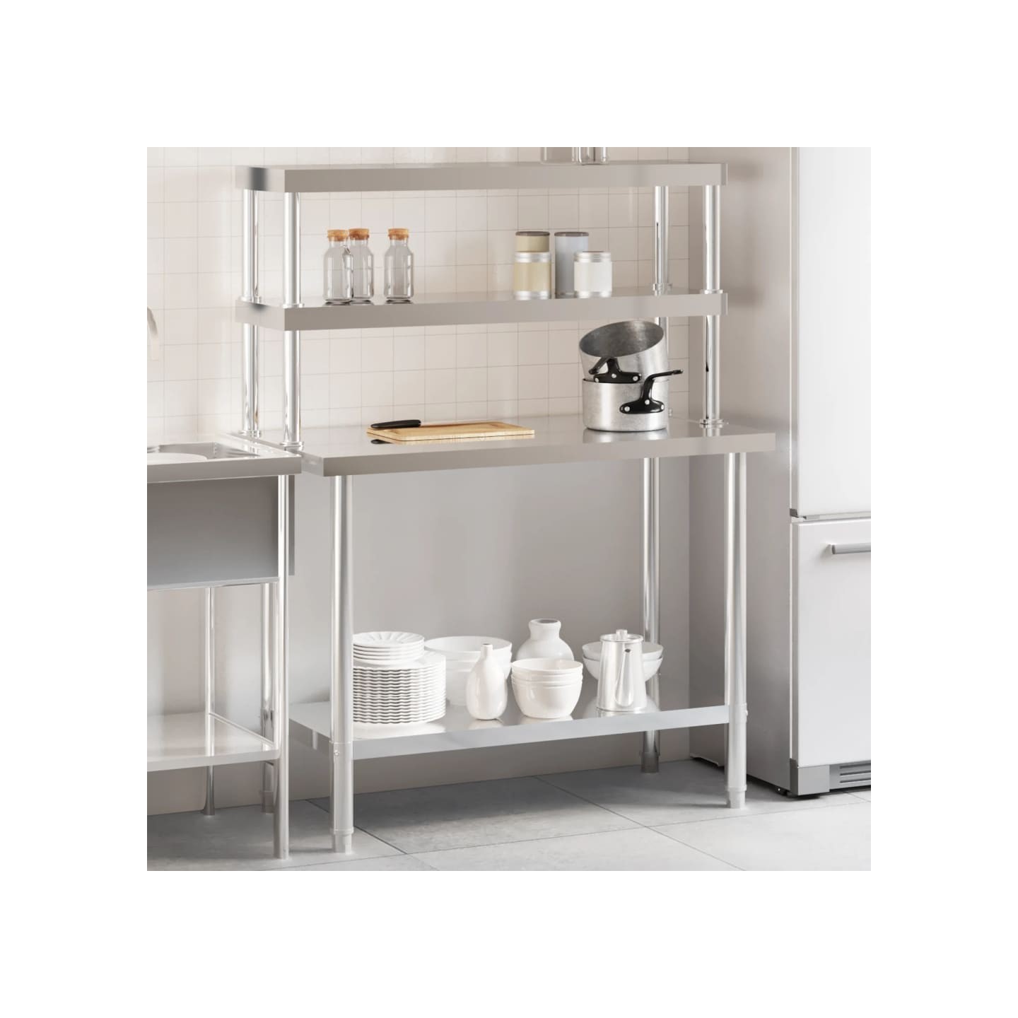 Table de travail de cuisine avec étagère 110x55x150 cm inox