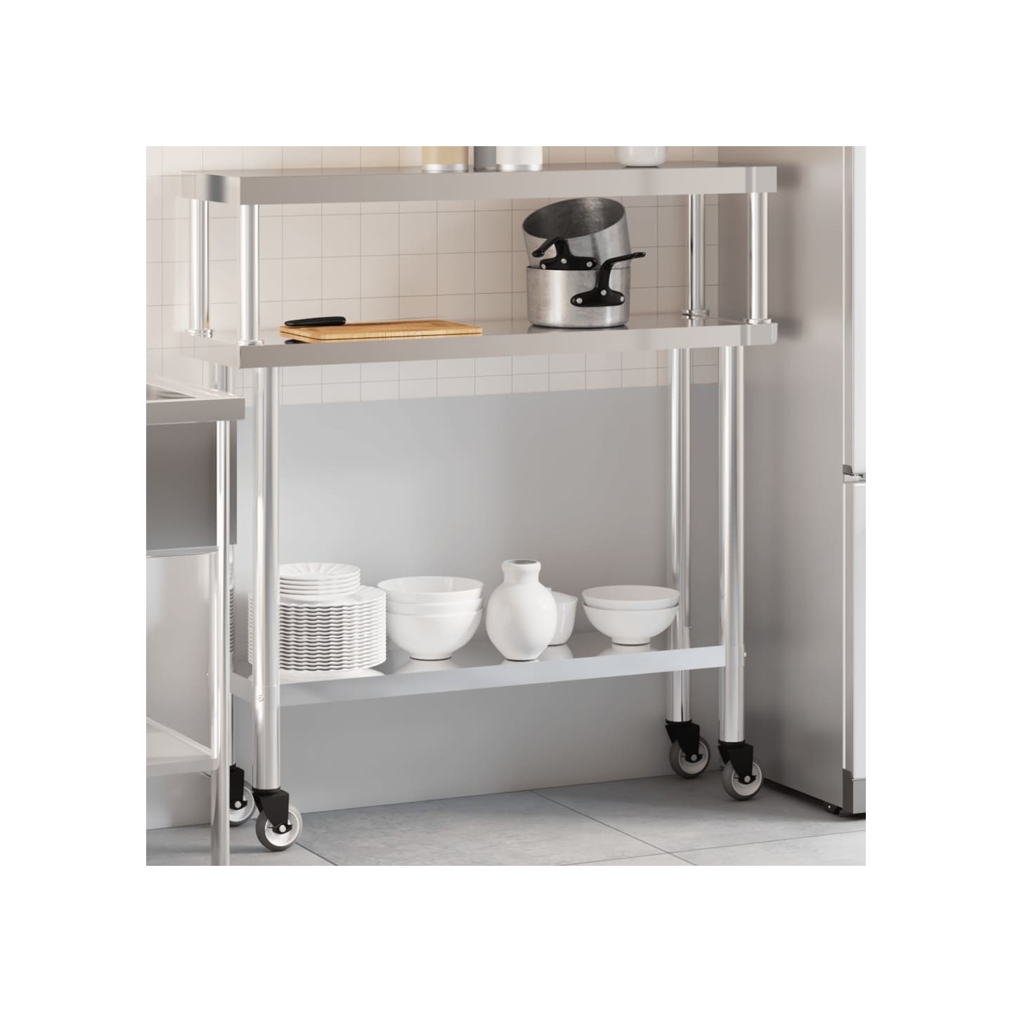 Table de travail de cuisine avec étagère 110x30x120 cm inox