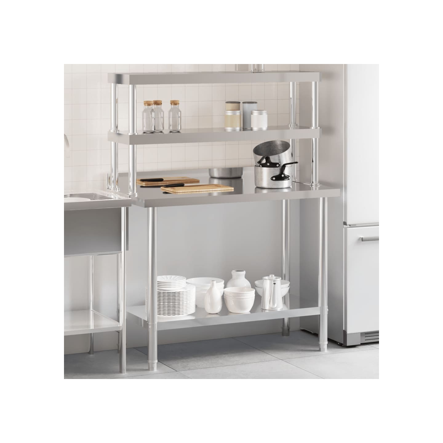 Table de travail de cuisine avec étagère 110x55x150 cm inox