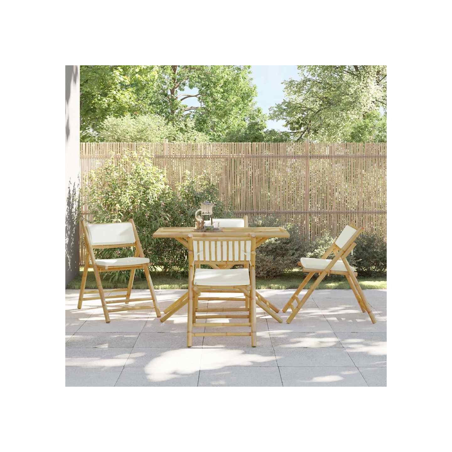 Chaises de bistro pliantes lot de 4 et coussins blanc crème