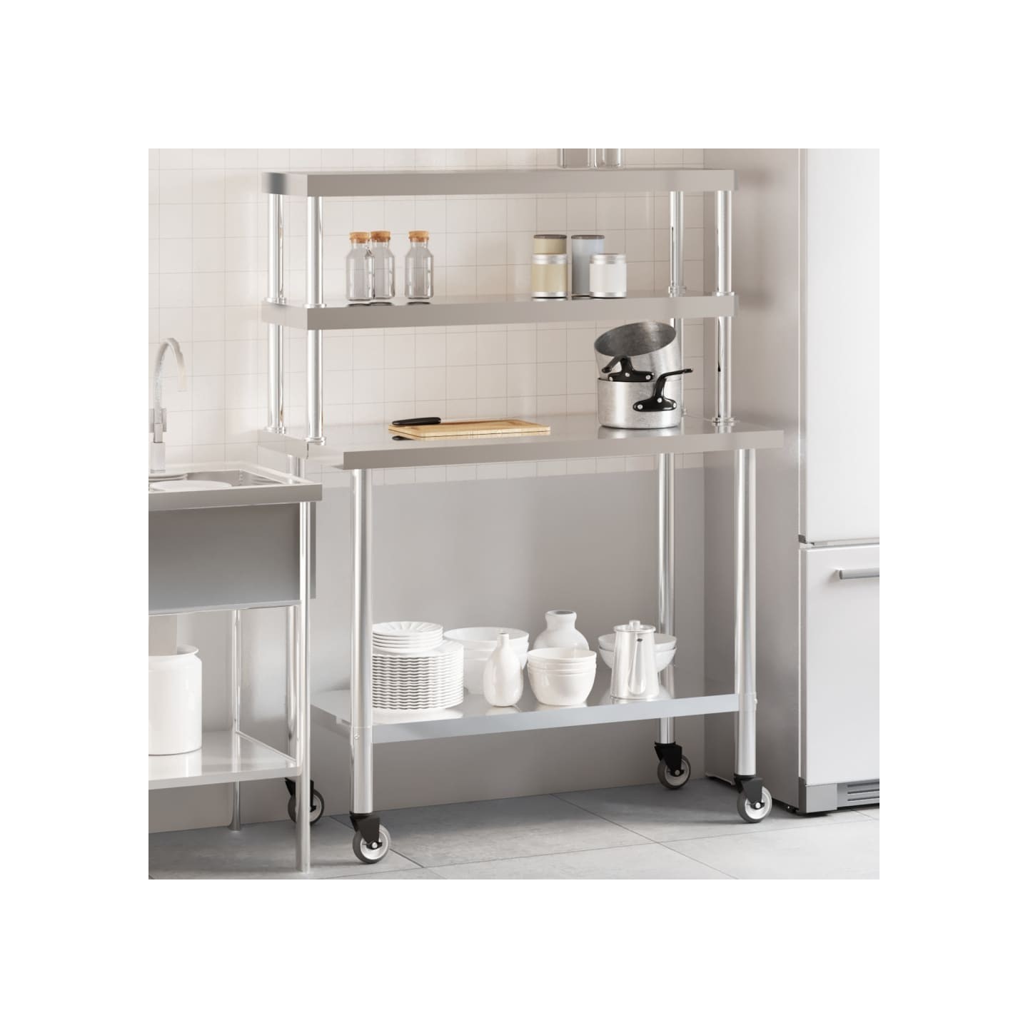 Table de travail de cuisine avec étagère 110x55x150 cm inox