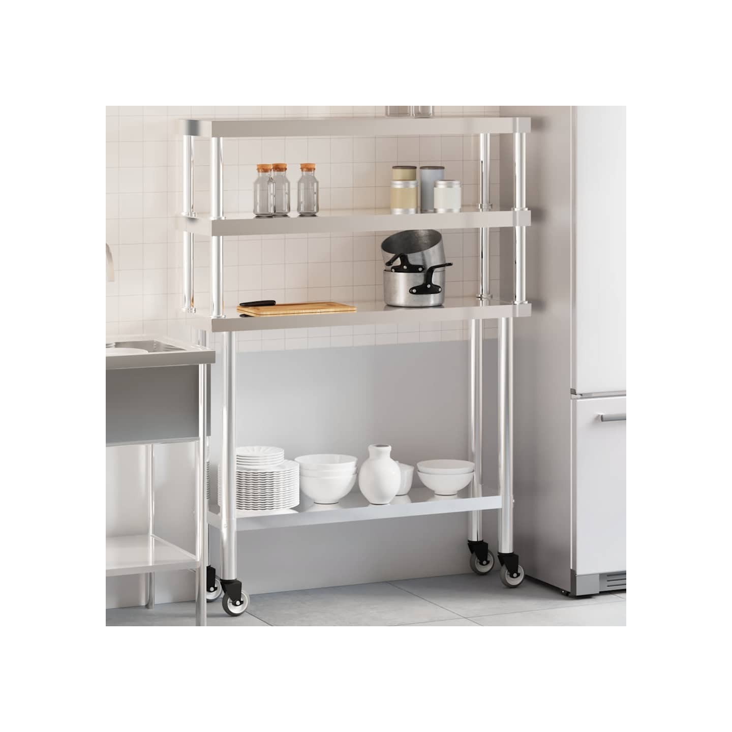 Table de travail de cuisine avec étagère 110x30x150 cm inox