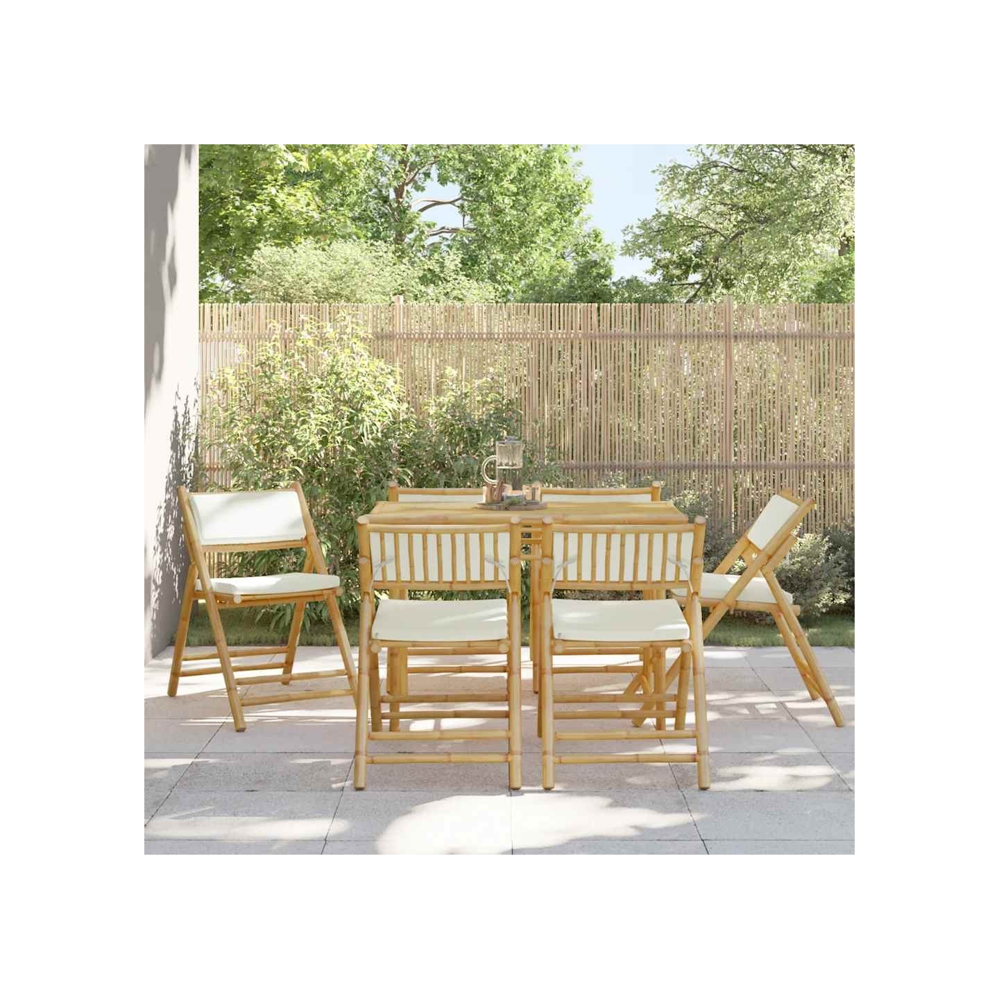 Chaises de bistro pliantes lot de 6 et coussins blanc crème