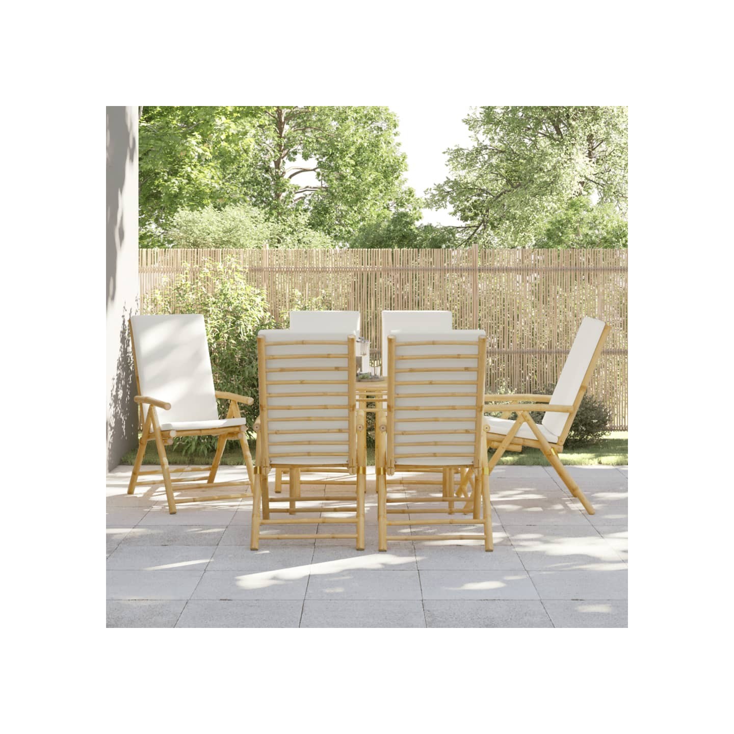 Chaises inclinables de jardin pliantes lot de 6 coussins bambou