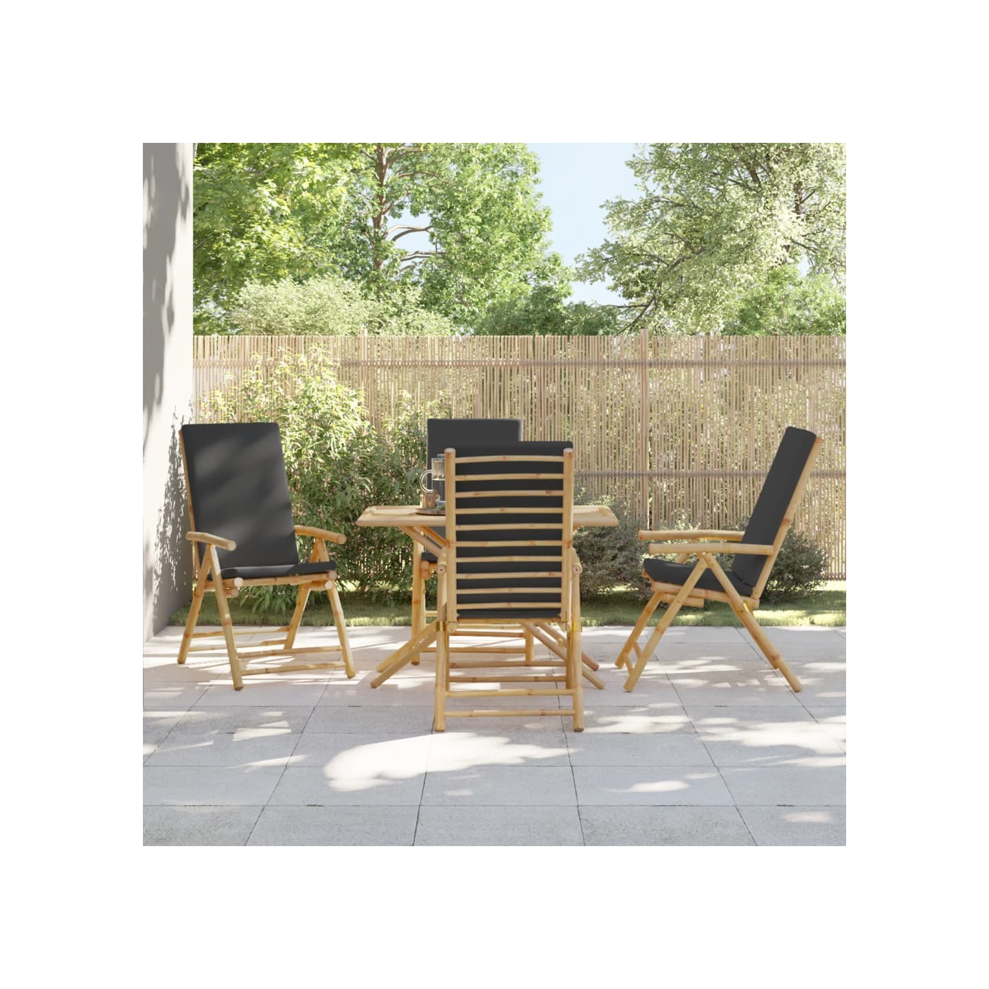 Chaises inclinables de jardin pliantes lot de 4 coussins bambou