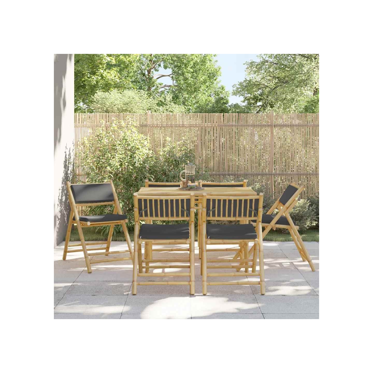 Chaises de bistro pliantes lot de 6 coussins gris foncé bambou