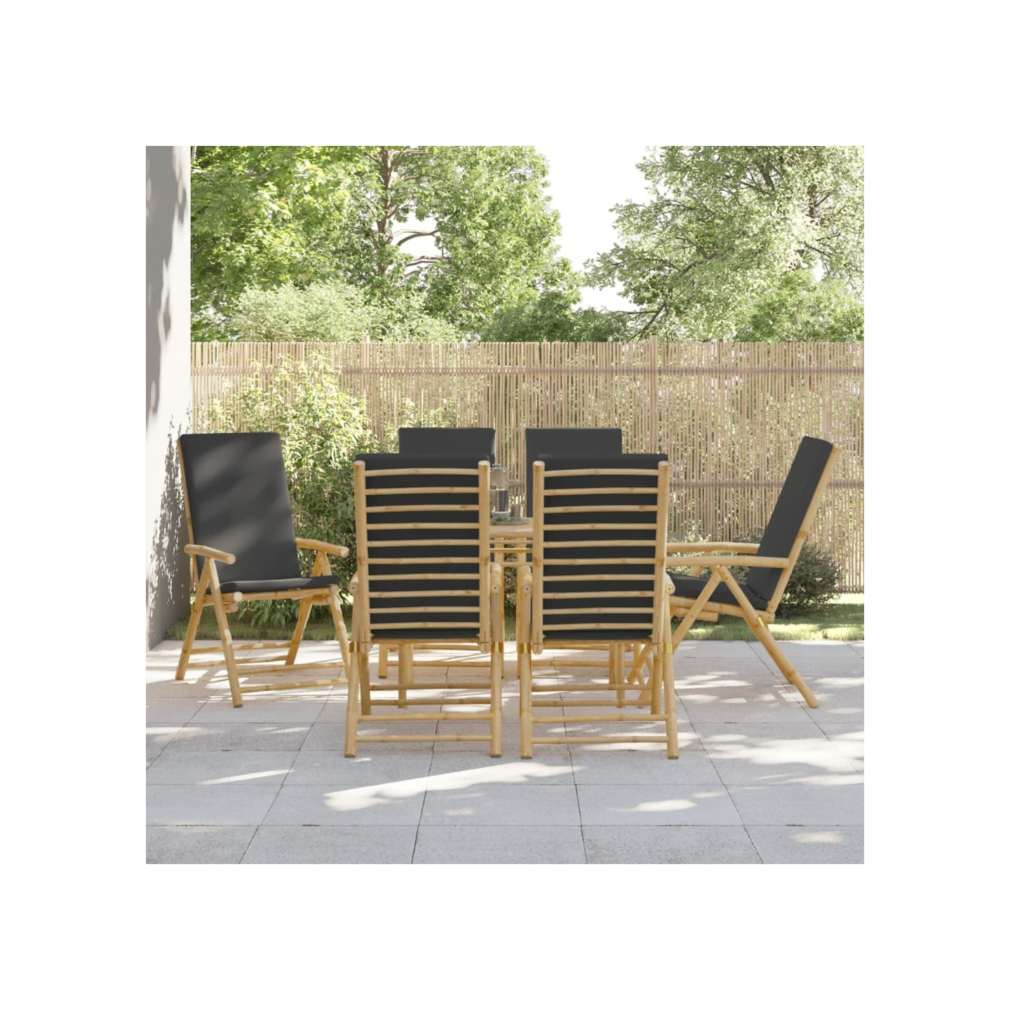 Chaises inclinables de jardin pliantes lot de 6 coussins bambou