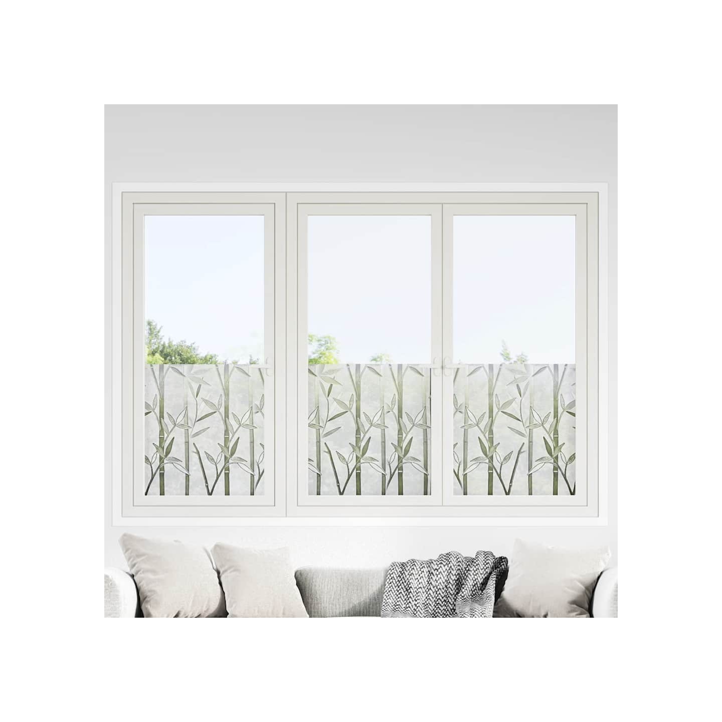 Films pour fenêtre 4 pcs dépoli motif de bambou PVC
