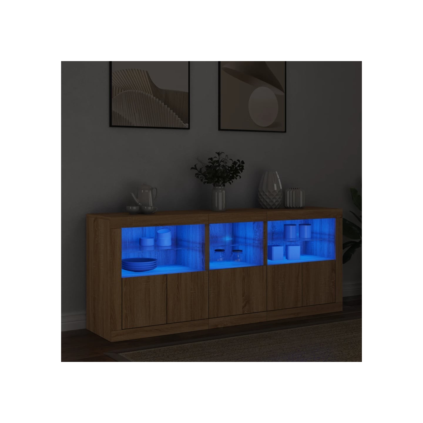 Buffet avec lumières LED chêne sonoma 162x37x67 cm