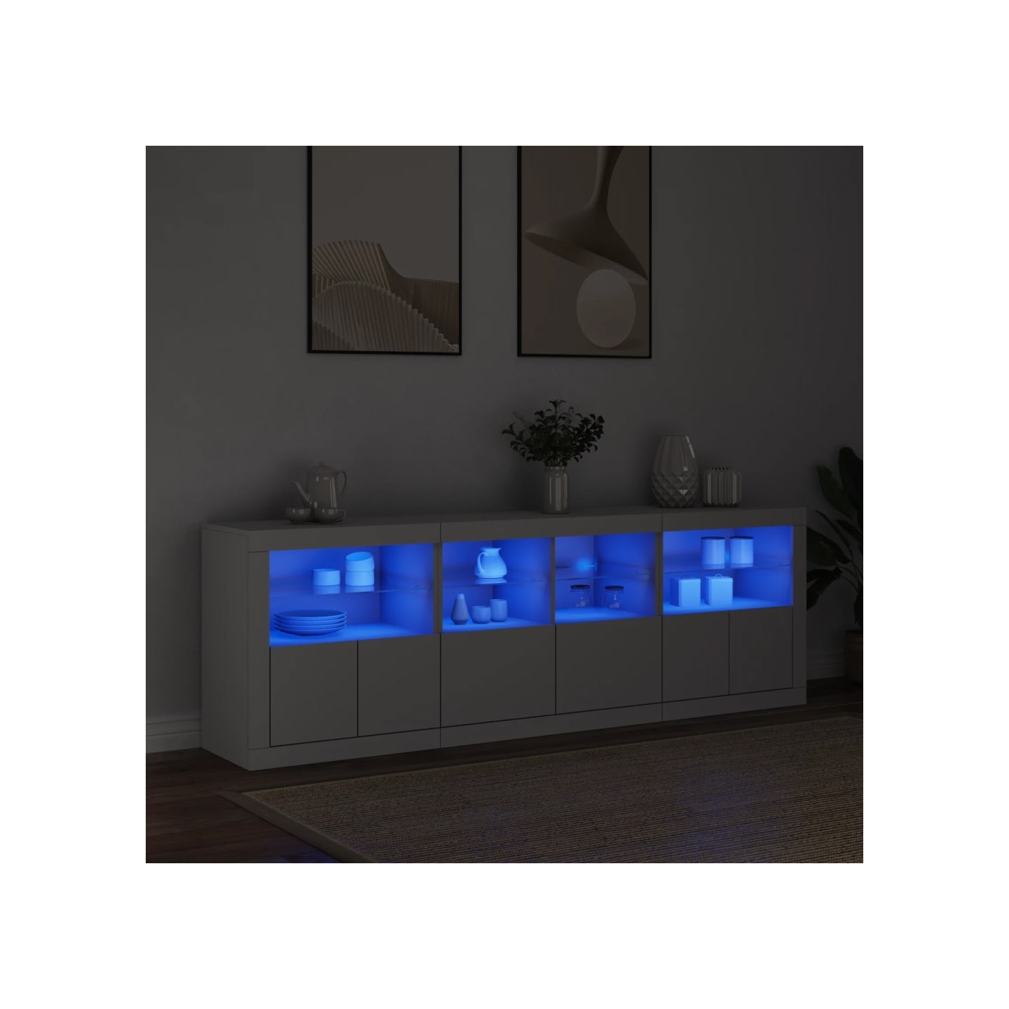 Buffet avec lumières LED blanc 202x37x67 cm