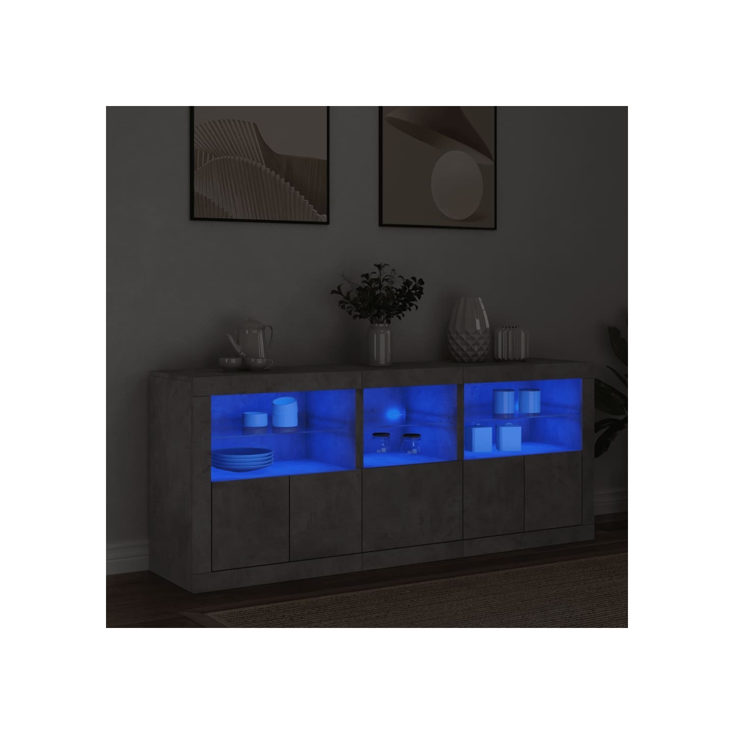Buffet avec lumières LED gris béton 162x37x67 cm