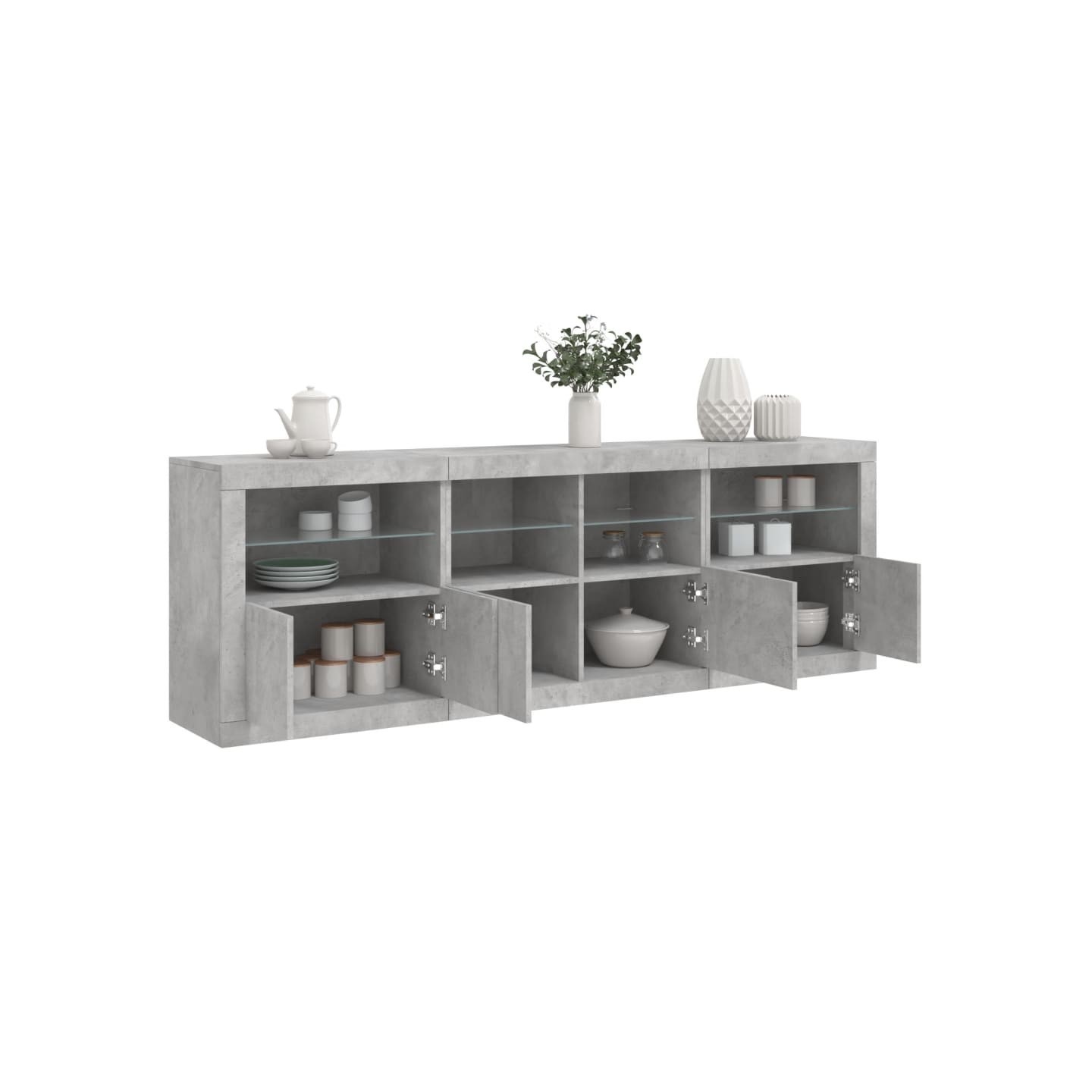 Buffet avec lumières LED gris béton 202x37x67 cm