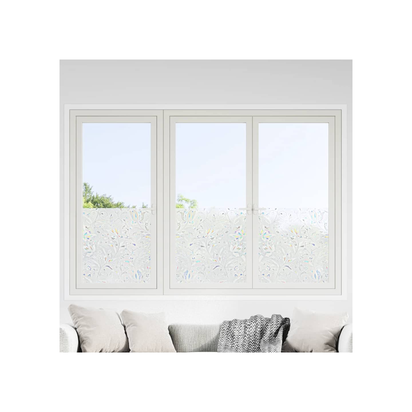 Films pour fenêtre 4 pcs dépoli motif de fleur PVC