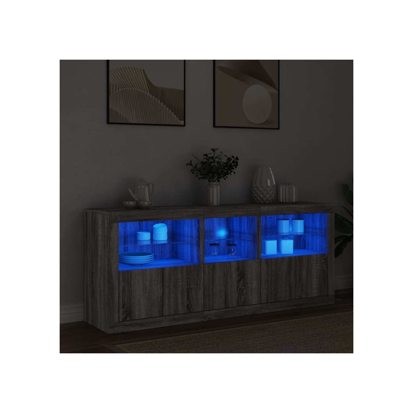 Buffet avec lumières LED sonoma gris 162x37x67 cm