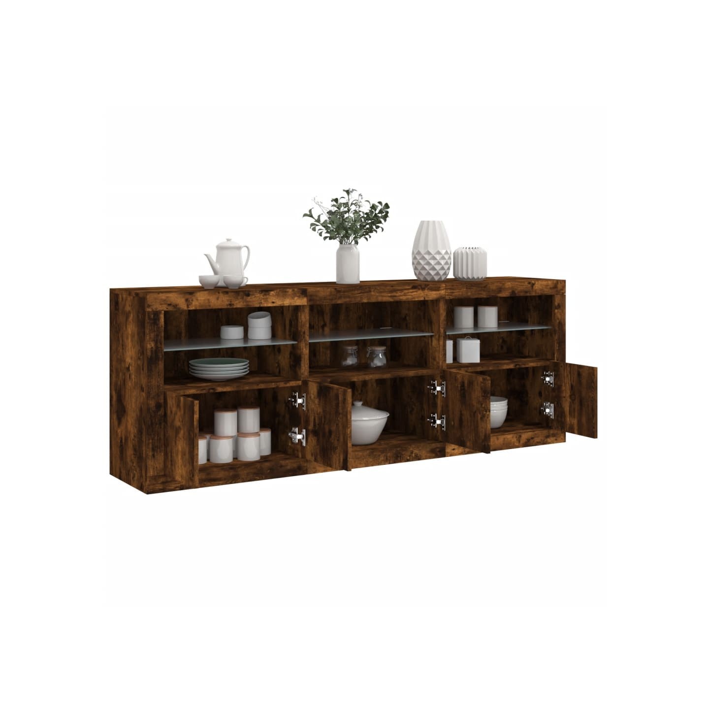 Buffet avec lumières LED chêne fumé 181,5x37x67 cm