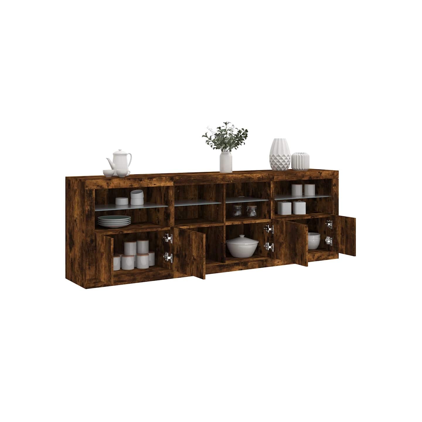 Buffet avec lumières LED chêne fumé 202x37x67 cm